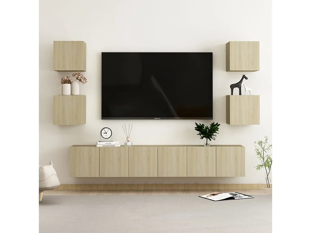 7-delige Tv-meubelset bewerkt hout sonoma eikenkleurig NL20119