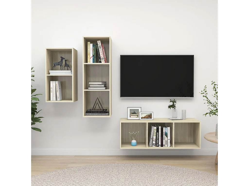 3-delige Tv-meubelset bewerkt hout sonoma eikenkleurig NL86268