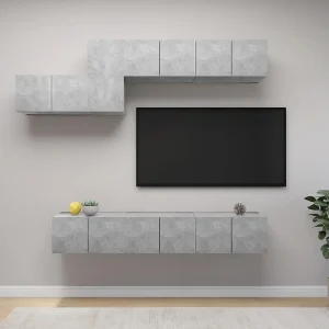7-delige Tv-meubelset bewerkt hout betongrijs NL334291