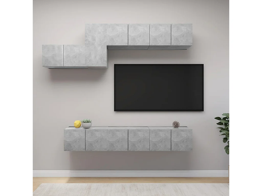 7-delige Tv-meubelset bewerkt hout betongrijs NL334291