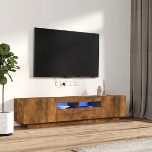 2-delige Tv-meubelset met LED bewerkt hout gerookt eikenkleurig NL39656 2-delige Tv-meubelset met LED bewerkt hout gerookt eikenkleurig NL39656