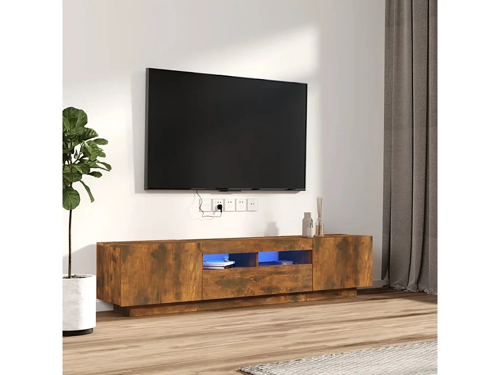 2-delige Tv-meubelset met LED bewerkt hout gerookt eikenkleurig NL39656