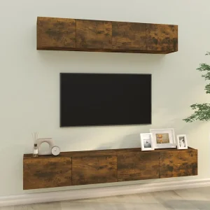 4-delige Tv-meubelset bewerkt hout gerookt eikenkleurig NL79721