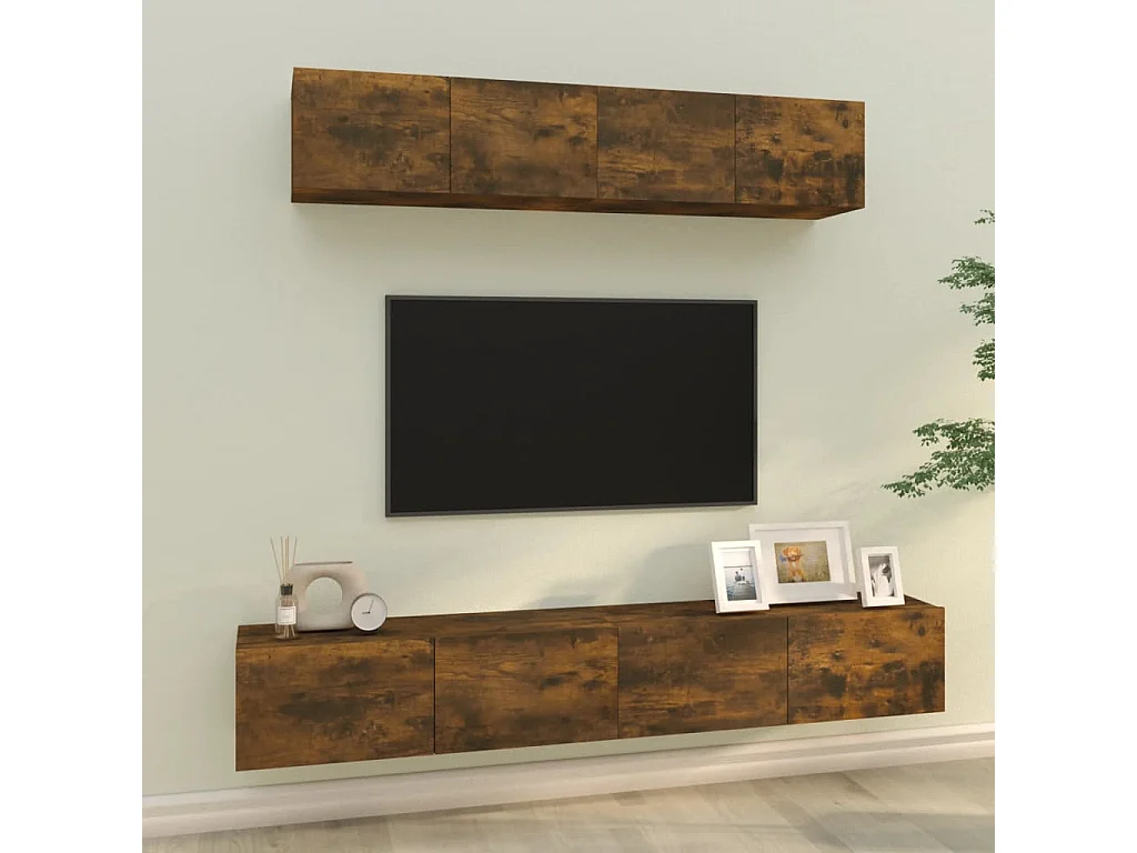 4-delige Tv-meubelset bewerkt hout gerookt eikenkleurig NL79721