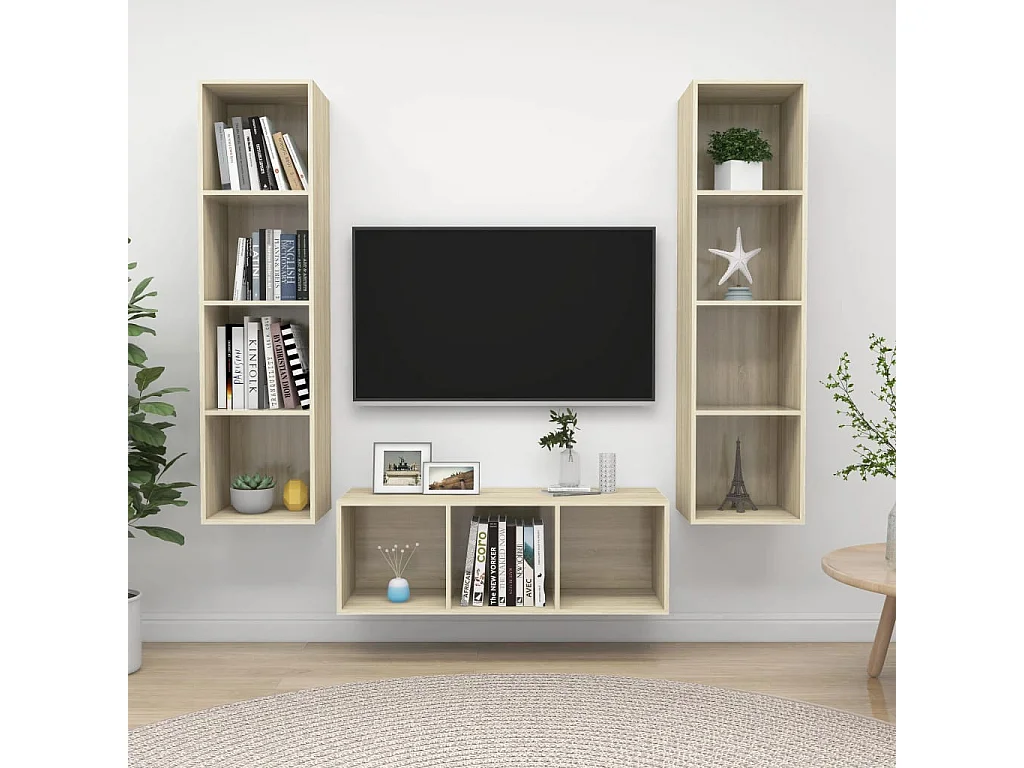 3-delige Tv-meubelset bewerkt hout sonoma eikenkleurig NL46157