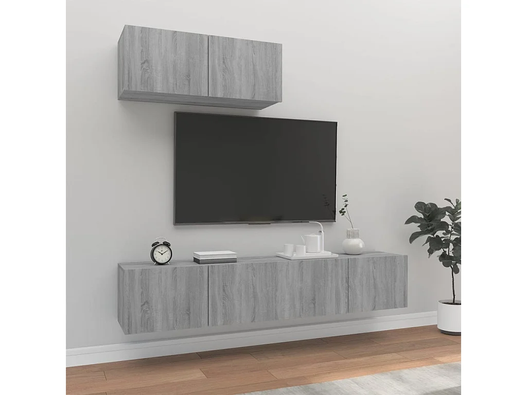 3-delige Tv-meubelset bewerkt hout grijs sonoma eikenkleurig NL829551