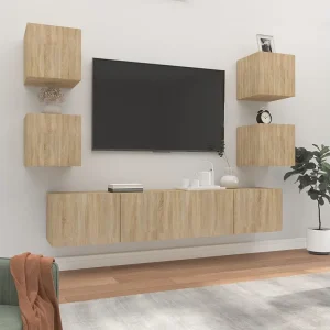 6-delige Tv-meubelset bewerkt hout sonoma eikenkleurig NL69617 6-delige Tv-meubelset bewerkt hout sonoma eikenkleurig NL69617
