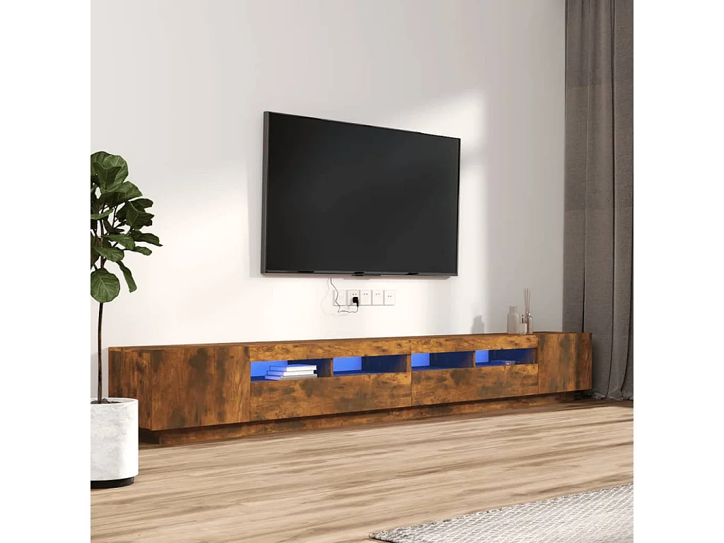 3-delige Tv-meubelset met LED bewerkt hout gerookt eikenkleurig NL14247
