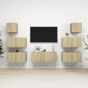 7-delige Tv-meubelset bewerkt hout sonoma eikenkleurig NL67143