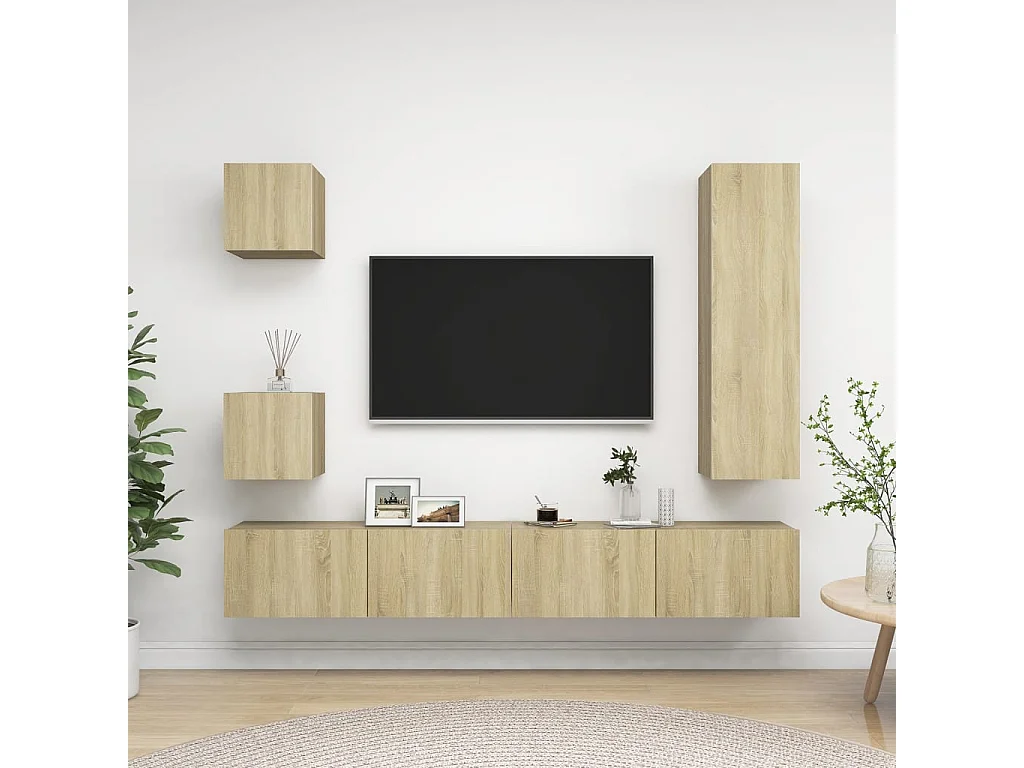 5-delige Tv-meubelset bewerkt hout sonoma eikenkleurig NL94769