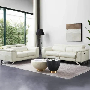 3 zits elektrische sofa met 2 plaatsen van witte koeienhuid BREYT II – Koop nu online 3 zits elektrische sofa met 2 plaatsen van witte koeienhuid BREYT II – Koop nu online