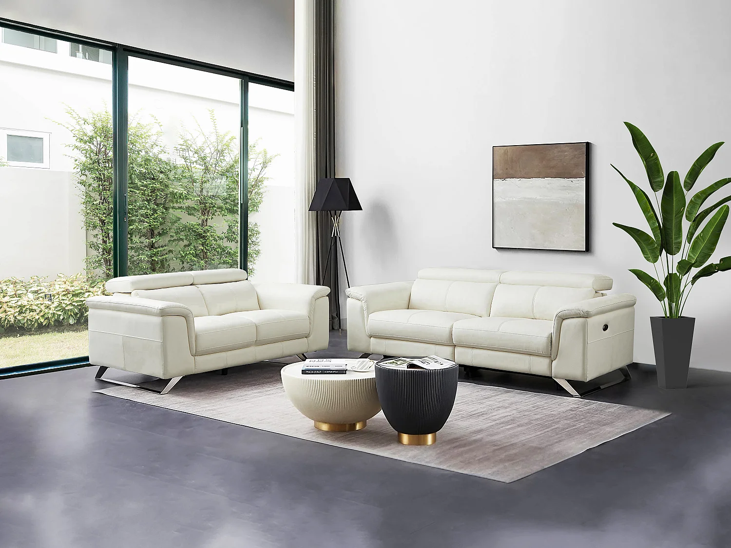 3 zits elektrische sofa met 2 plaatsen van witte koeienhuid BREYT II - Koop nu online