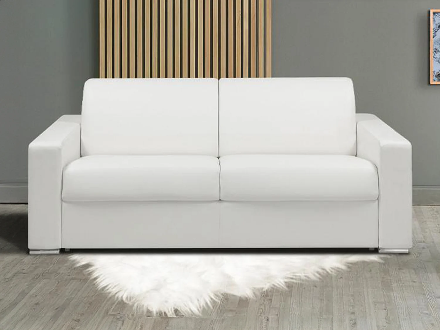3-zits slaapbank van stof CALITO - Wit - Slaapafm. 140 cm - Matras 16 cm vormgeh.