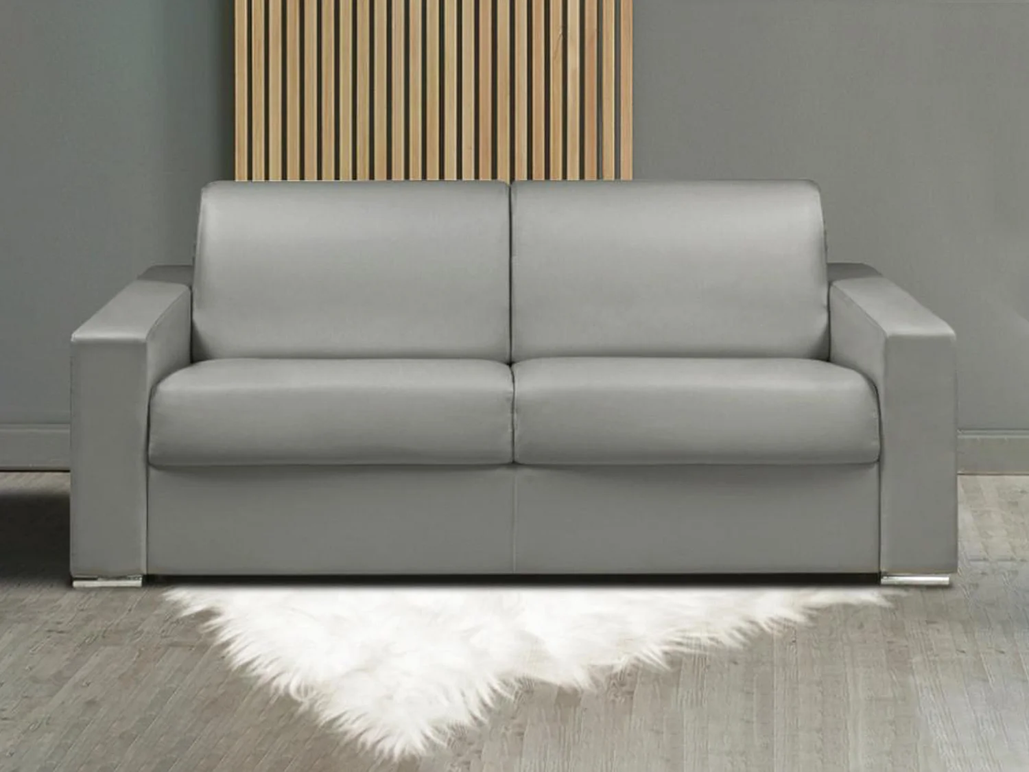 3-zits slaapbank van stof CALITO – Grijs – Slaapafm. 140 cm – Matras 16 cm met vormgeh.