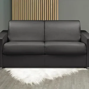 3-zits slaapbank van stof CALITO – Zwart – Slaapafm. 140 cm – Matras 16 cm met vormgeh.