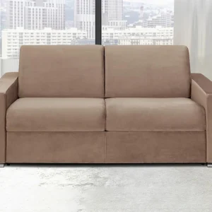 3-zits slaapbank van fluweel CALITO – Beige – Slaapafm. 140 cm – matras 14 cm – Koop nu 3-zits slaapbank van fluweel CALITO – Beige – Slaapafm. 140 cm – matras 14 cm – Koop nu