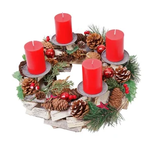 Adventskrans MCW-H49 hout met kaarsen rood, incl. 4x kaarsen rood Adventskrans MCW-H49 hout met kaarsen rood, incl. 4x kaarsen rood