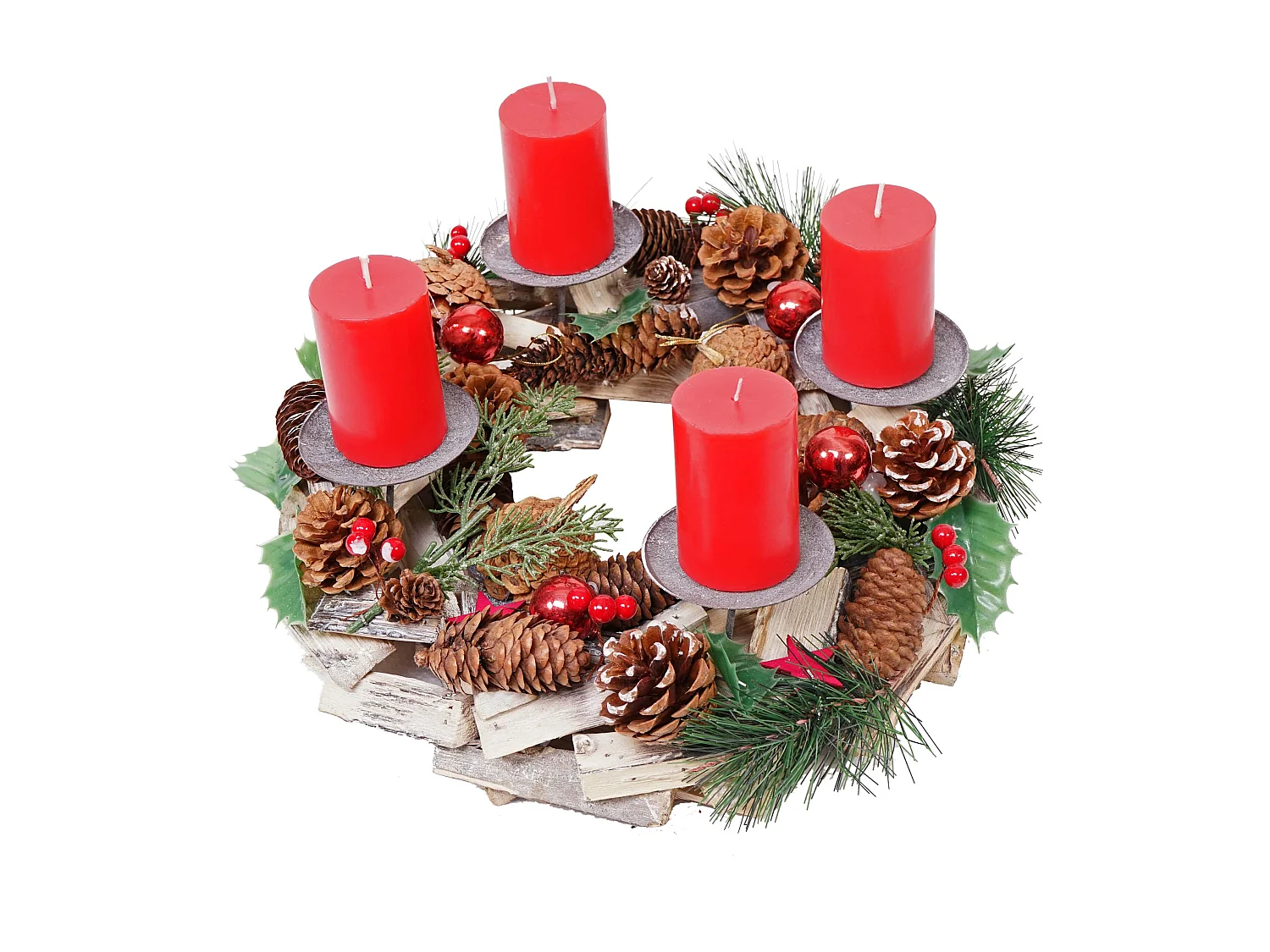 Adventskrans MCW-H49 hout met kaarsen rood, incl. 4x kaarsen rood