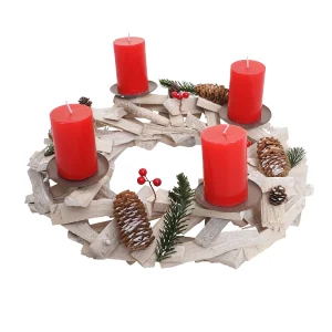 Adventskrans rond hout zonder kaarsen, met kaarsen, rood Adventskrans rond hout zonder kaarsen, met kaarsen, rood