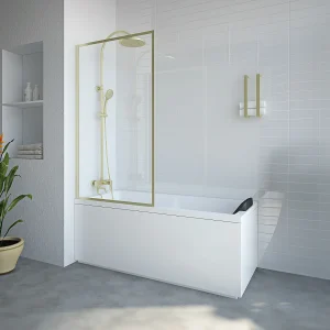 Badscherm – Goudkleurig – Mat – Industriële stijl -80 x 140 cm – Gehard glas – BRADENTON