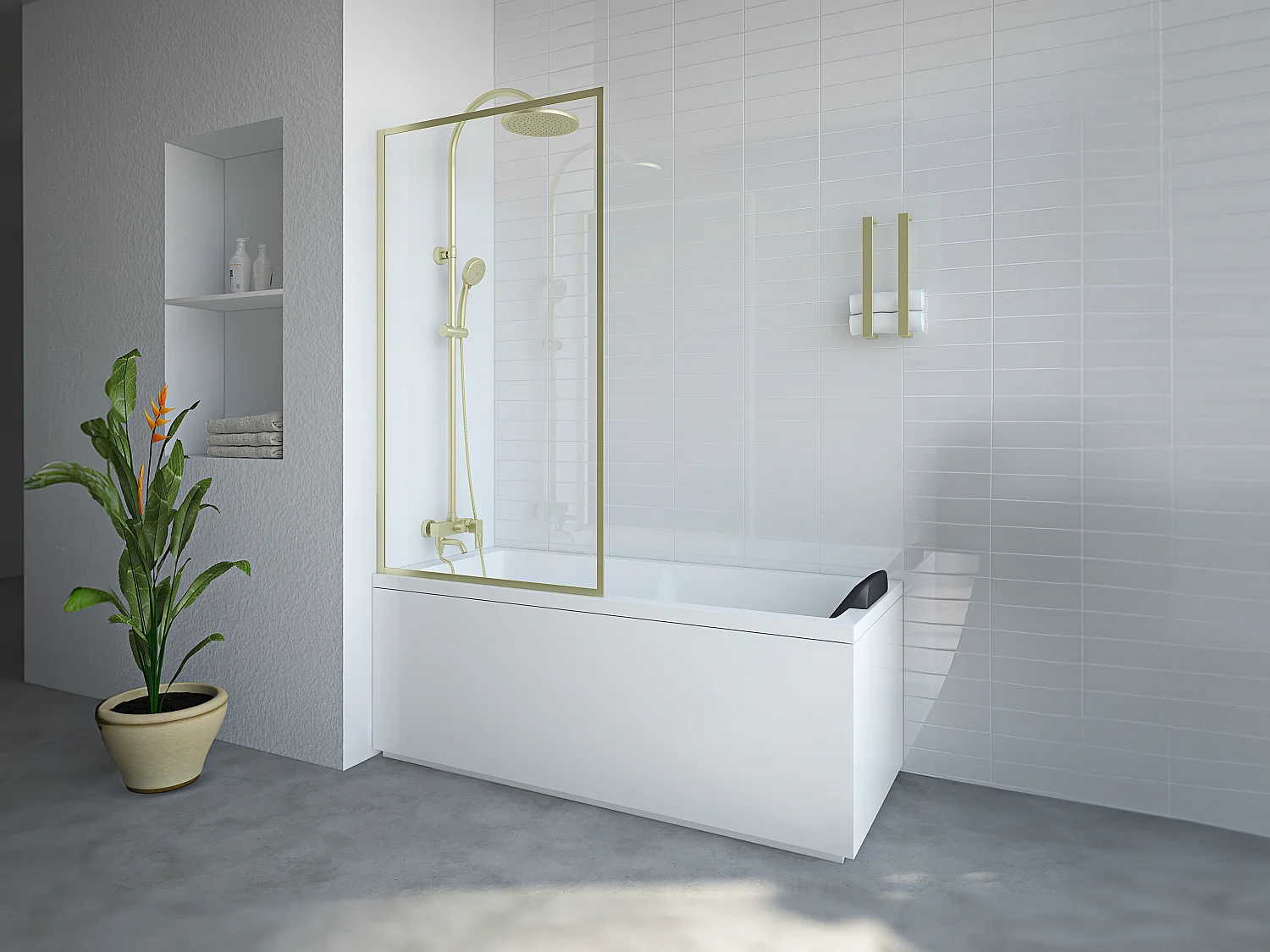 Badscherm - Goudkleurig - Mat - Industriële stijl -80 x 140 cm - Gehard glas - BRADENTON