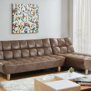 Aanpasbare bedbank van microvezel ESTEBAN – chocolade vintage
