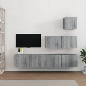 4-delige Tv-meubelset bewerkt hout grijs sonoma eikenkleurig NL380432 4-delige Tv-meubelset bewerkt hout grijs sonoma eikenkleurig NL380432