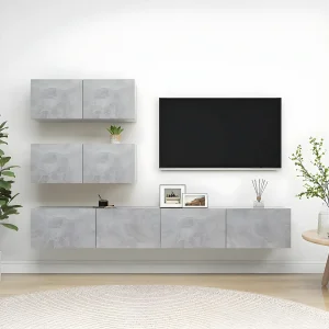 4-delige Tv-meubelset bewerkt hout betongrijs NL828459