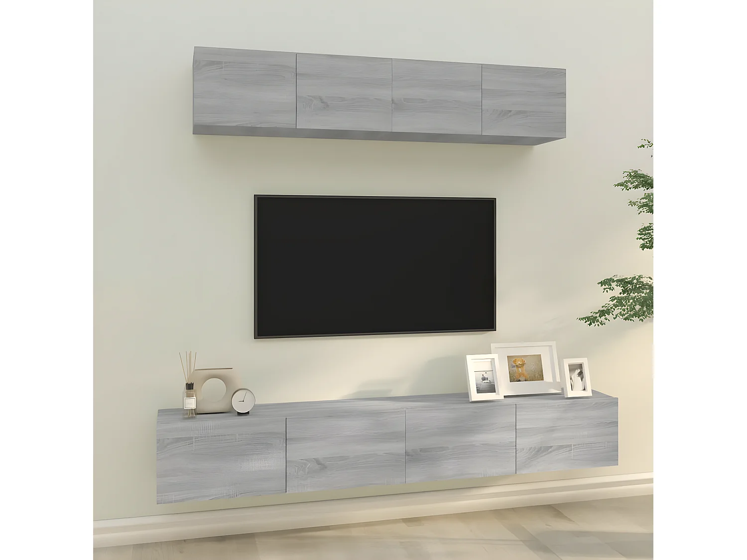 4-delige Tv-meubelset bewerkt hout grijs sonoma eikenkleurig NL366083