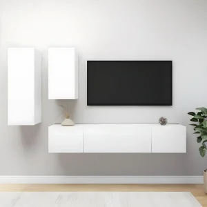4-delige Tv-meubelset bewerkt hout wit NL694465 4-delige Tv-meubelset bewerkt hout wit NL694465