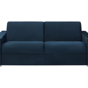 4-zits slaapbank van fluweel CALITO – Nachtblauw – Slaapafm. 160 cm – matras 14 cm