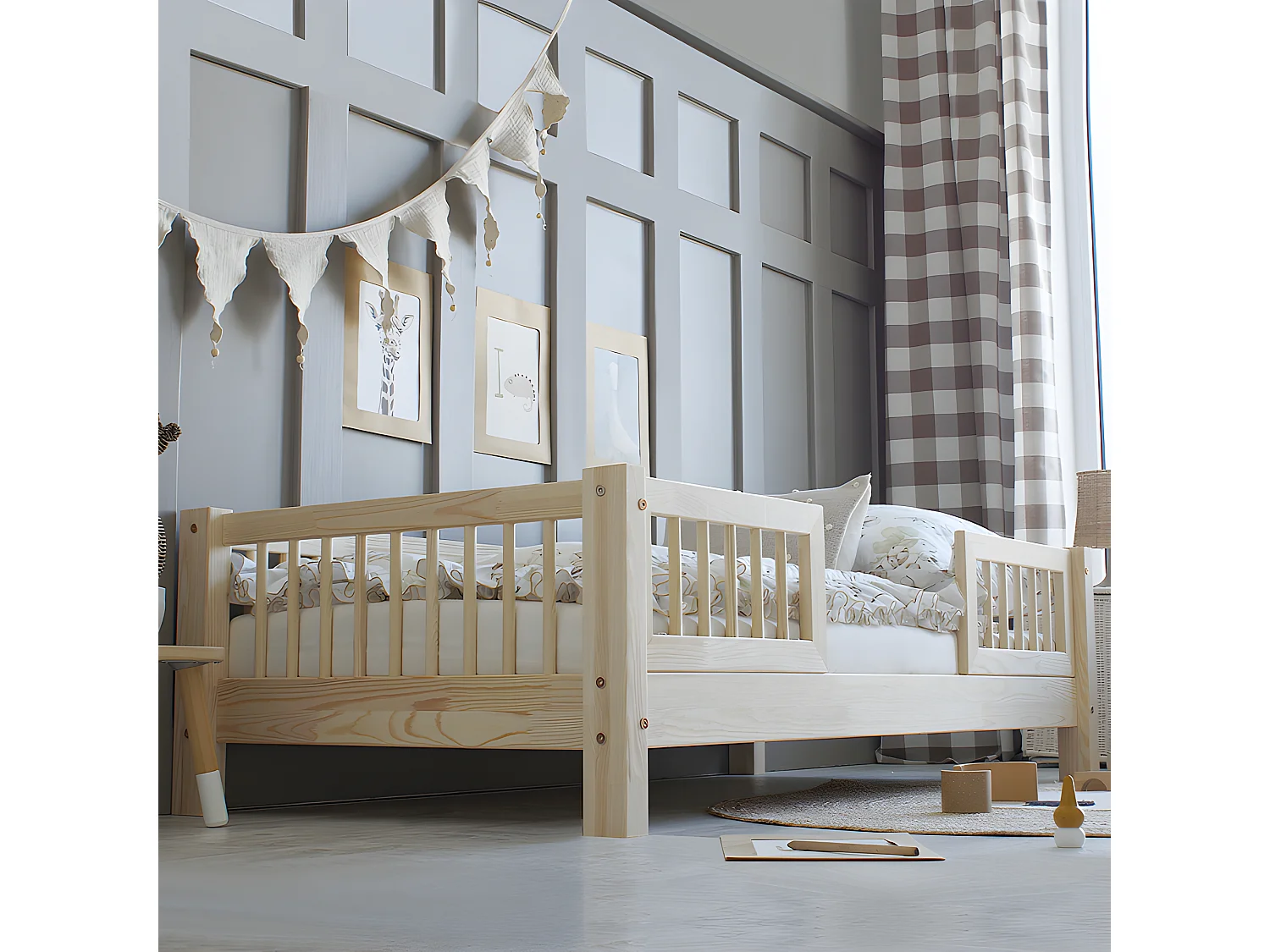 Bed 90x200 met spijlen en lattenbodem inclusief 10 cm poten Adèle Bois