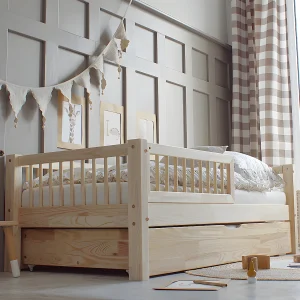 Bed 90×190 barrière lattenbodem en lade inclusief Adèle Bois