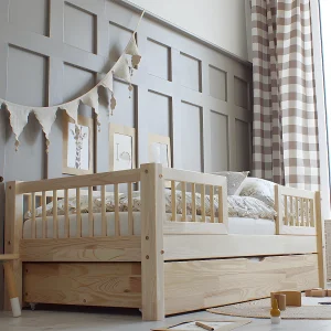 Bed 90×190 met spijlen lattenbodem en lade inclusief Adèle Bois Bed 90×190 met spijlen lattenbodem en lade inclusief Adèle Bois
