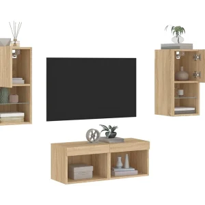 4-delige Tv-wandmeubelset met LED-verlichting sonoma eikenkleur NL138393 4-delige Tv-wandmeubelset met LED-verlichting sonoma eikenkleur NL138393