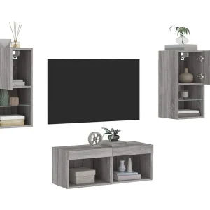 4-delige tv-wandmeubelset | Tv-Bank | TV-kast met LED-verlichting grijs sonoma 4-delige tv-wandmeubelset | Tv-Bank | TV-kast met LED-verlichting grijs sonoma