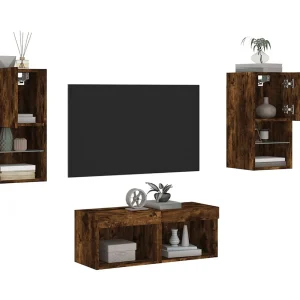4-delige tv-wandmeubelset met LED-verlichting gerookt eiken NL708140 4-delige tv-wandmeubelset met LED-verlichting gerookt eiken NL708140