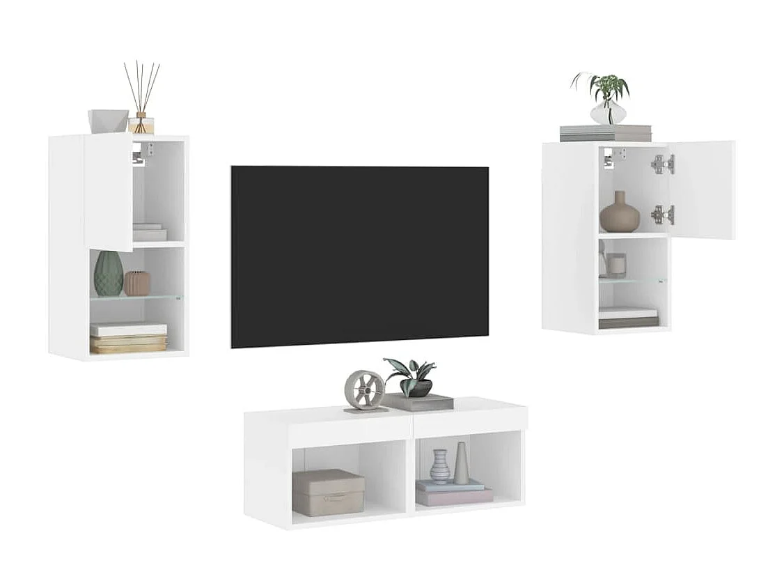 4-delige tv-wandmeubelset met LED-verlichting wit NL126880