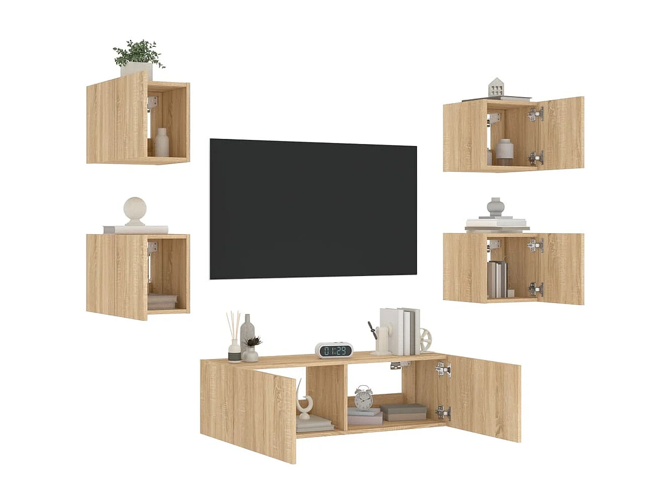 5-delige Tv-wandmeubelset met LED-verlichting sonoma eikenkleur NL262726
