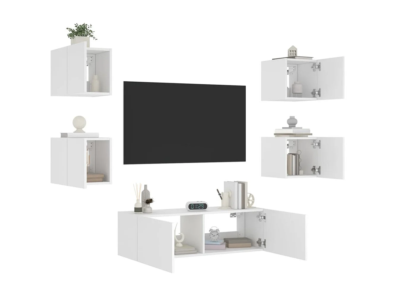 5-delige tv-wandmeubelset met LED-verlichting wit NL649151