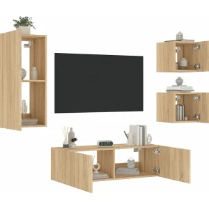4-delige Tv-wandmeubelset met LED-verlichting sonoma eikenkleur NL928816 4-delige Tv-wandmeubelset met LED-verlichting sonoma eikenkleur NL928816