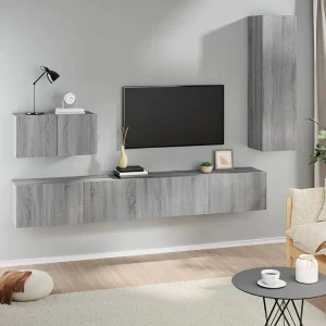 4-delige Tv-meubelset bewerkt hout grijs sonoma eikenkleurig NL756541 4-delige Tv-meubelset bewerkt hout grijs sonoma eikenkleurig NL756541