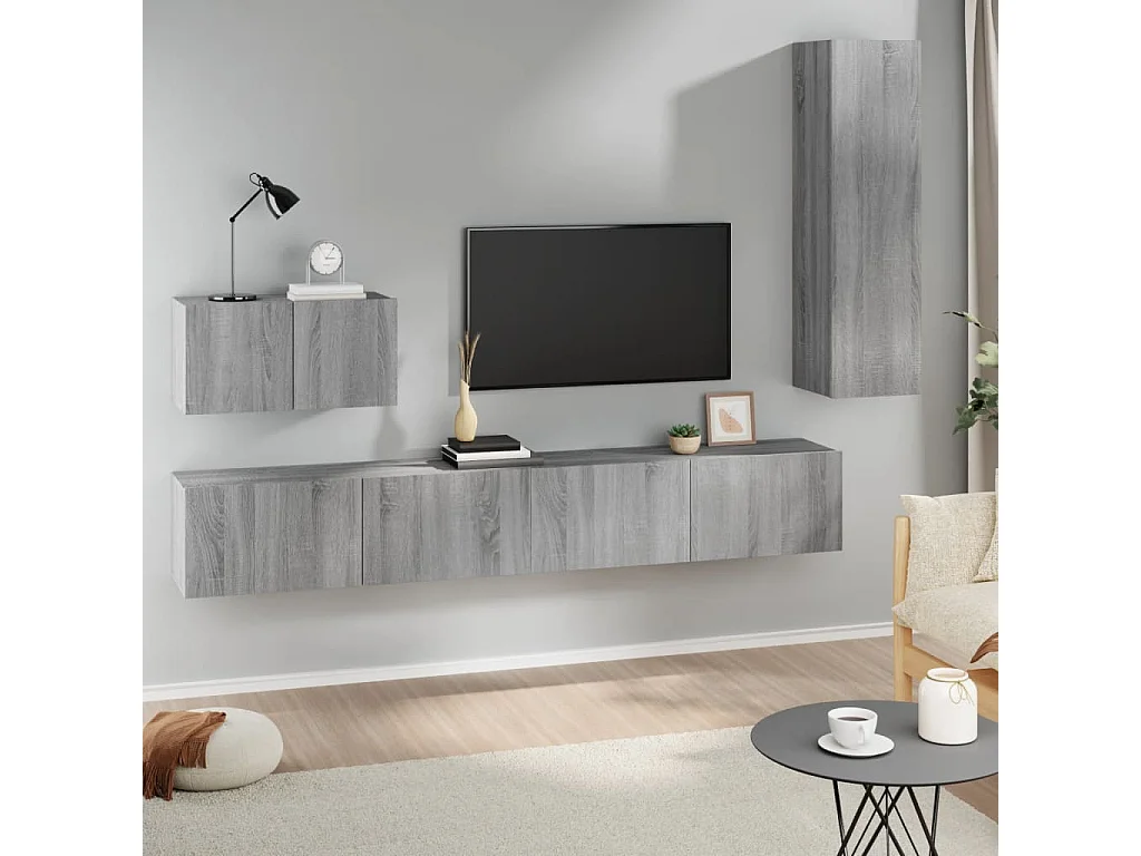 4-delige Tv-meubelset bewerkt hout grijs sonoma eikenkleurig NL756541