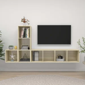 3-delige Tv-meubelset | Tv-Bank | TV-kast spaanplaat sonoma eikenkleurig 3-delige Tv-meubelset | Tv-Bank | TV-kast spaanplaat sonoma eikenkleurig
