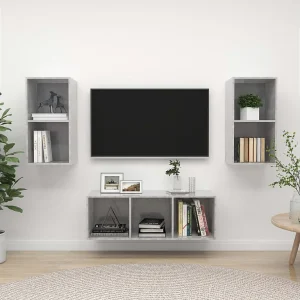 3-delige Tv-meubelset bewerkt hout betongrijs NL885005 3-delige Tv-meubelset bewerkt hout betongrijs NL885005
