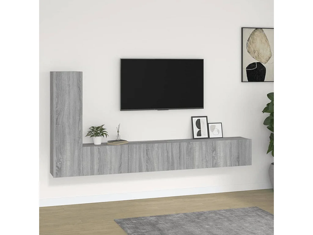 3-delige Tv-meubelset bewerkt hout grijs sonoma eikenkleurig NL976837