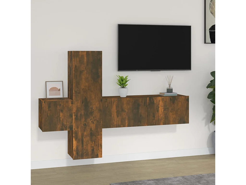3-delige Tv-meubelset bewerkt hout gerookt eikenkleurig NL64141