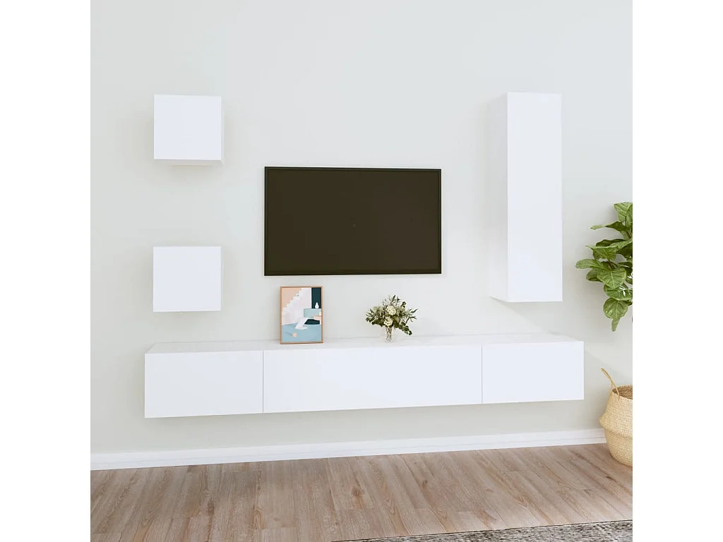 5-delige Tv-meubelset bewerkt hout wit NL177992