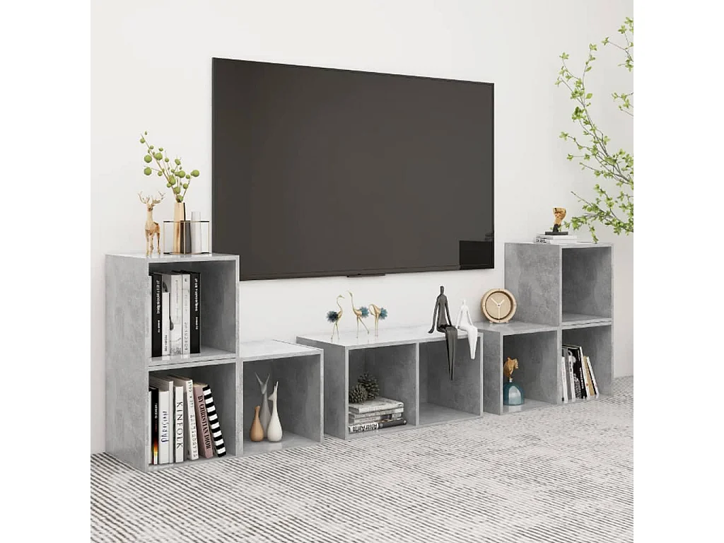 6-delige Tv-meubelset bewerkt hout betongrijs NL504364