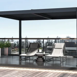 Zelfdragende elektrische pergola van aluminium 12 m² antracietgrijs AMADORA Zelfdragende elektrische pergola van aluminium 12 m² antracietgrijs AMADORA